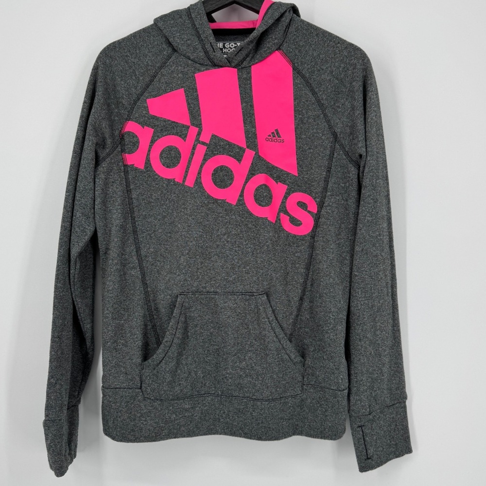 Adidas The Go To Hoodie Gray Pink Womens Size Medium ClimaWarm Activewear